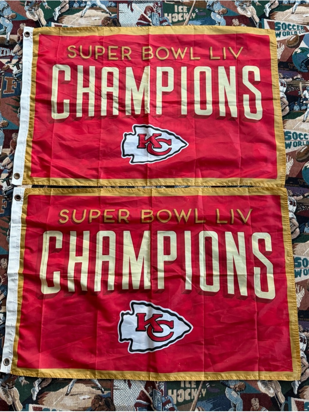Two NFL Kansas City Chiefs Super Bowl Championship Flags